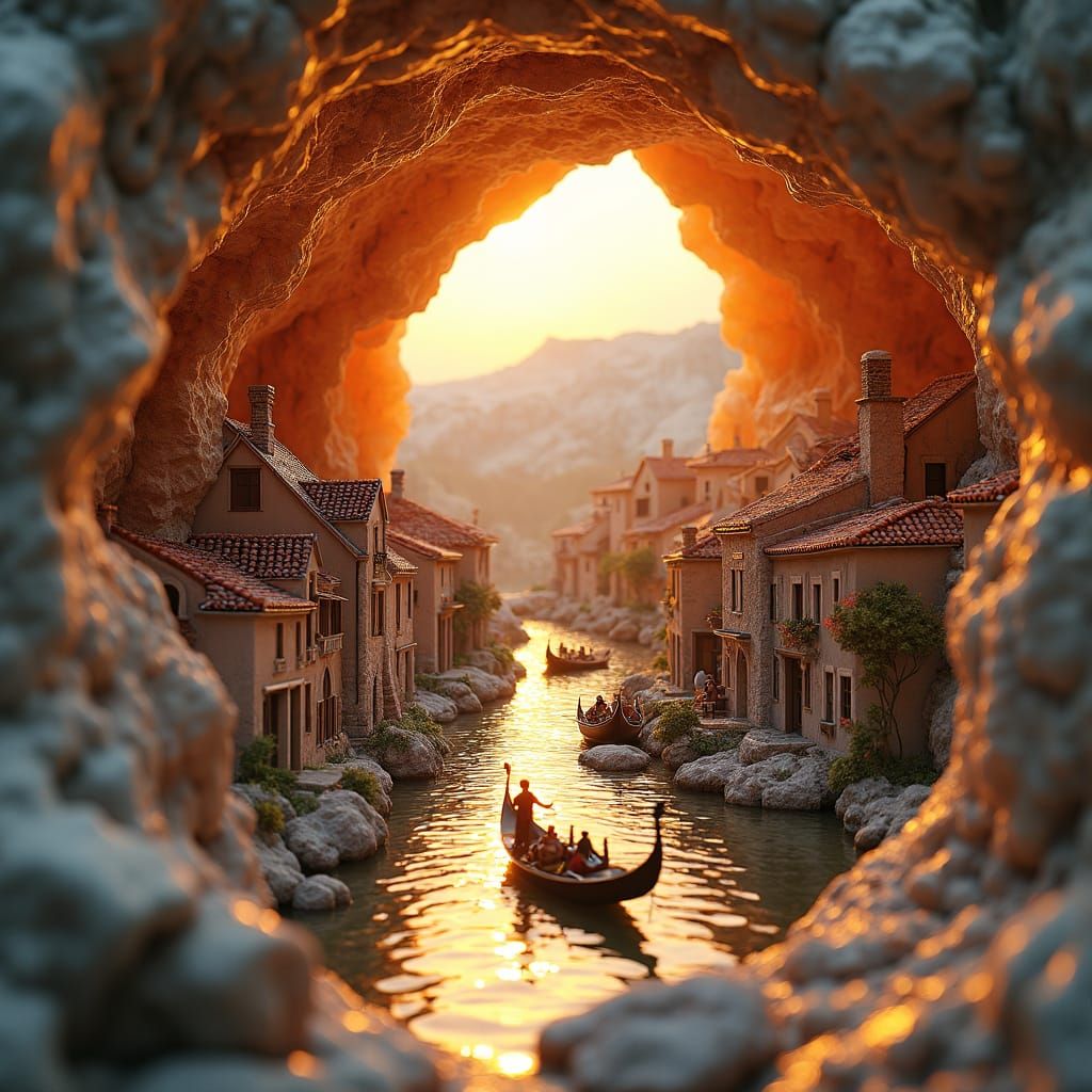 Italian Town in Geode, Hyperrealistic Digital Art