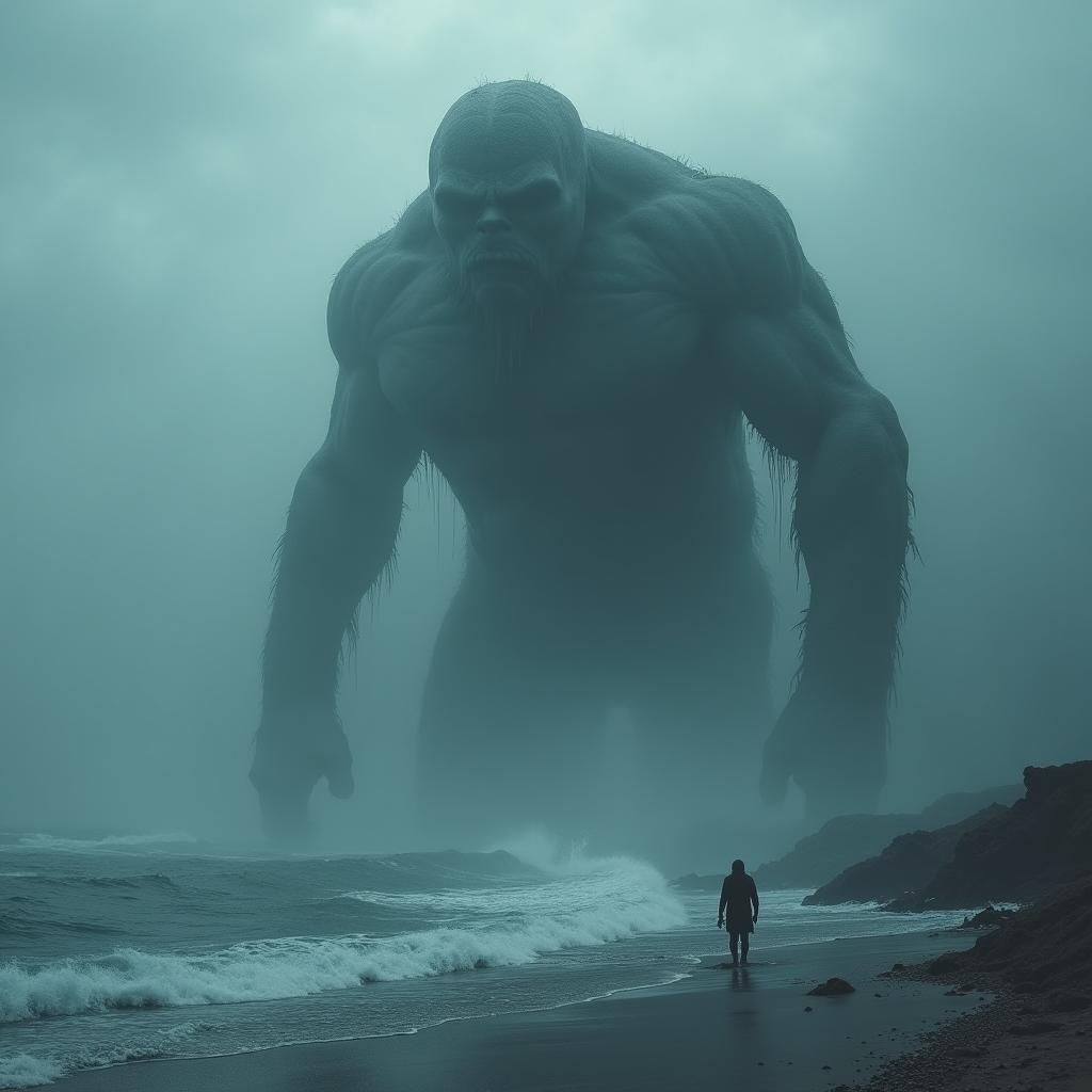 Mysterious Titan at Seaside in Dreamlike Fantasy Style