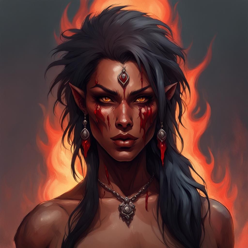 Werewolf Portrait with Red Eyes in Art Nouveau Style