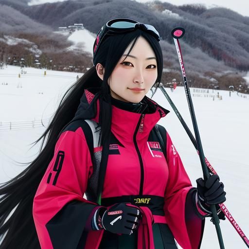 Japanese Gothic Girl on Skiing Trip