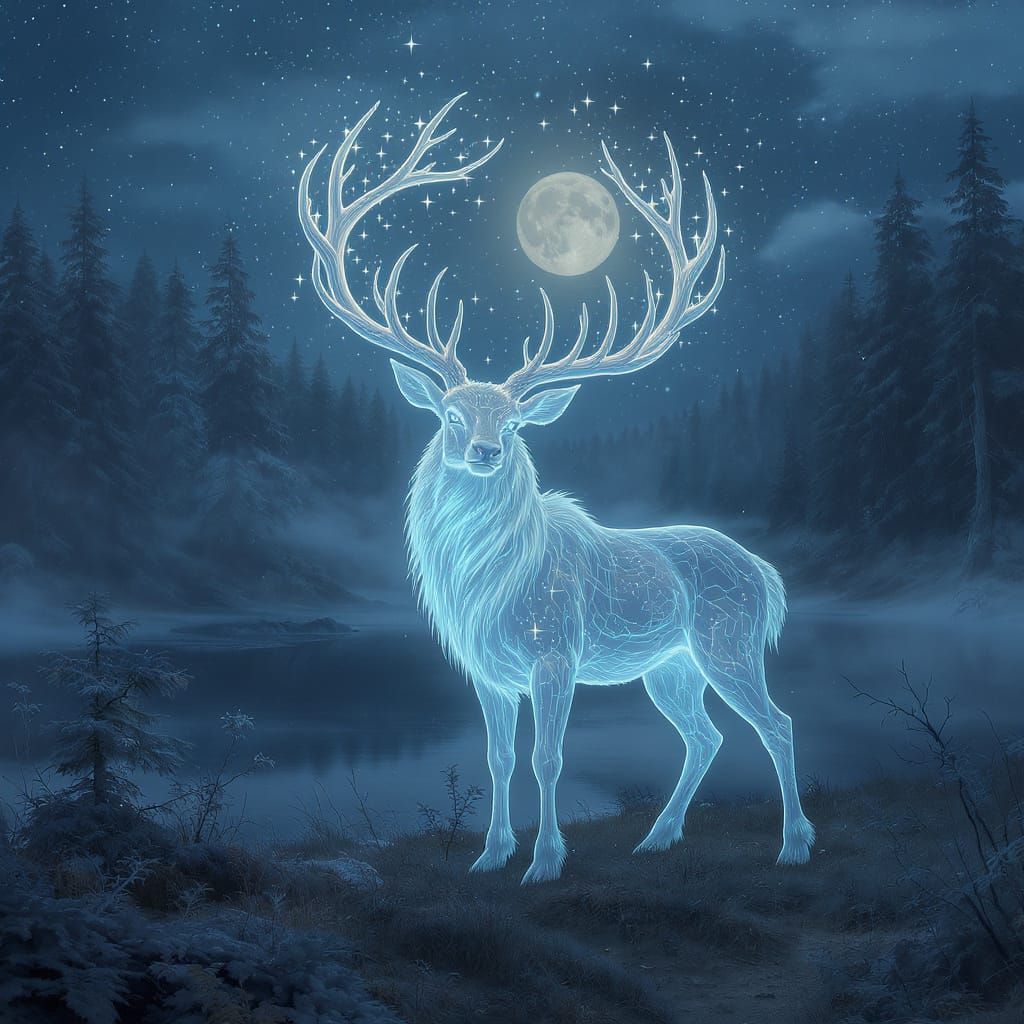 Luminous Stag Patronus Guides Travelers Through Dreamlike Fo...