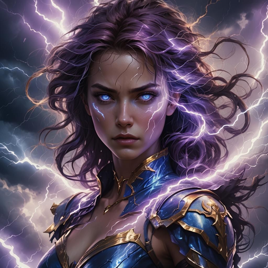 Electric Goddess in Stormy Clouds Digital Art
