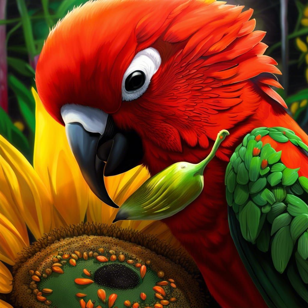 King Parrot Eating Sunflower Seeds in Graffiti Art