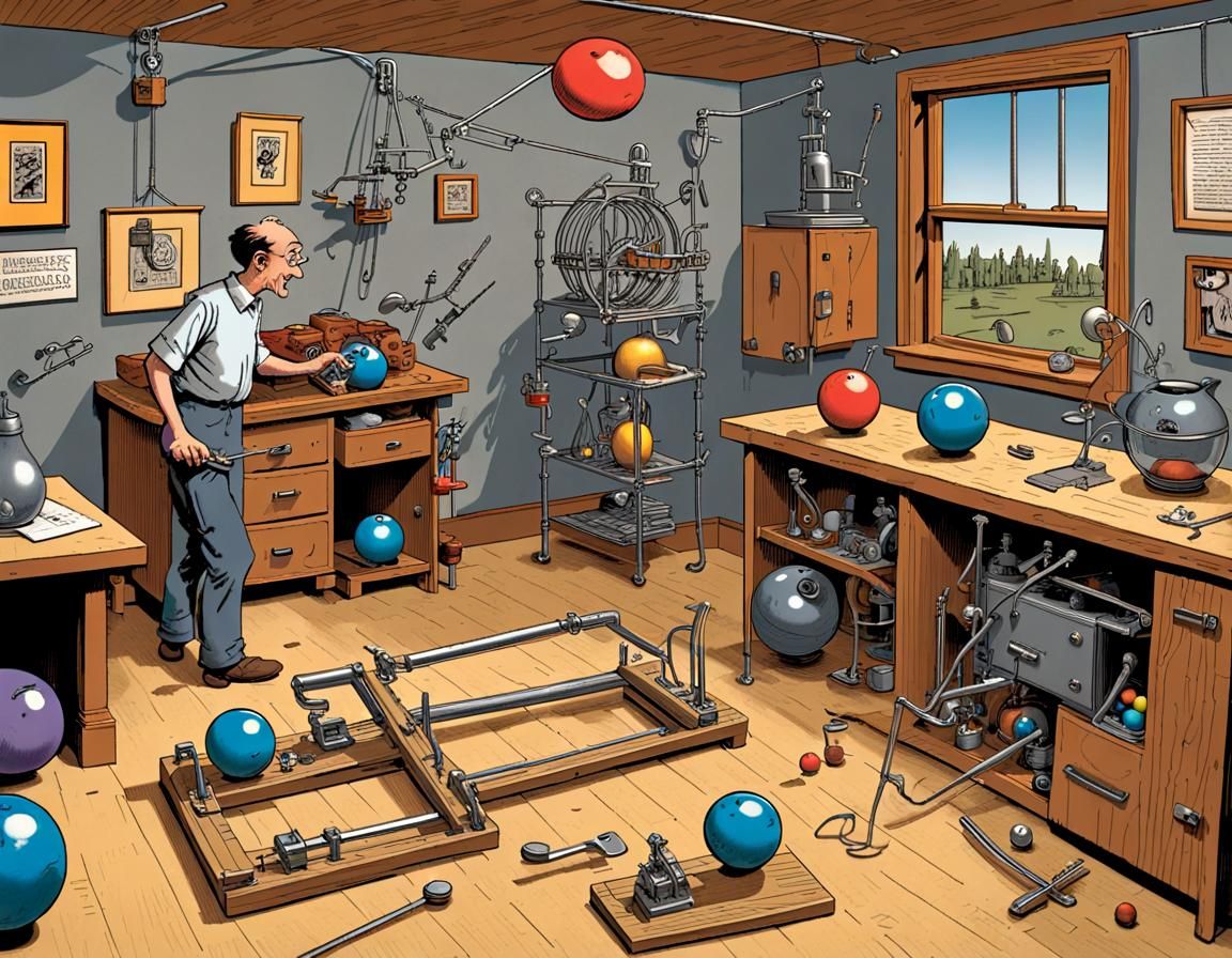 Comical Rube Goldberg Contraption as Comic Art