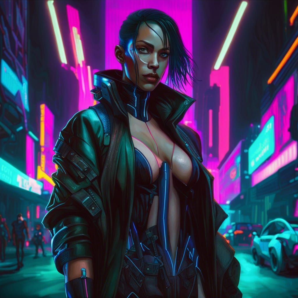 Trinity in Cyberpunk Universe with Neon Lights