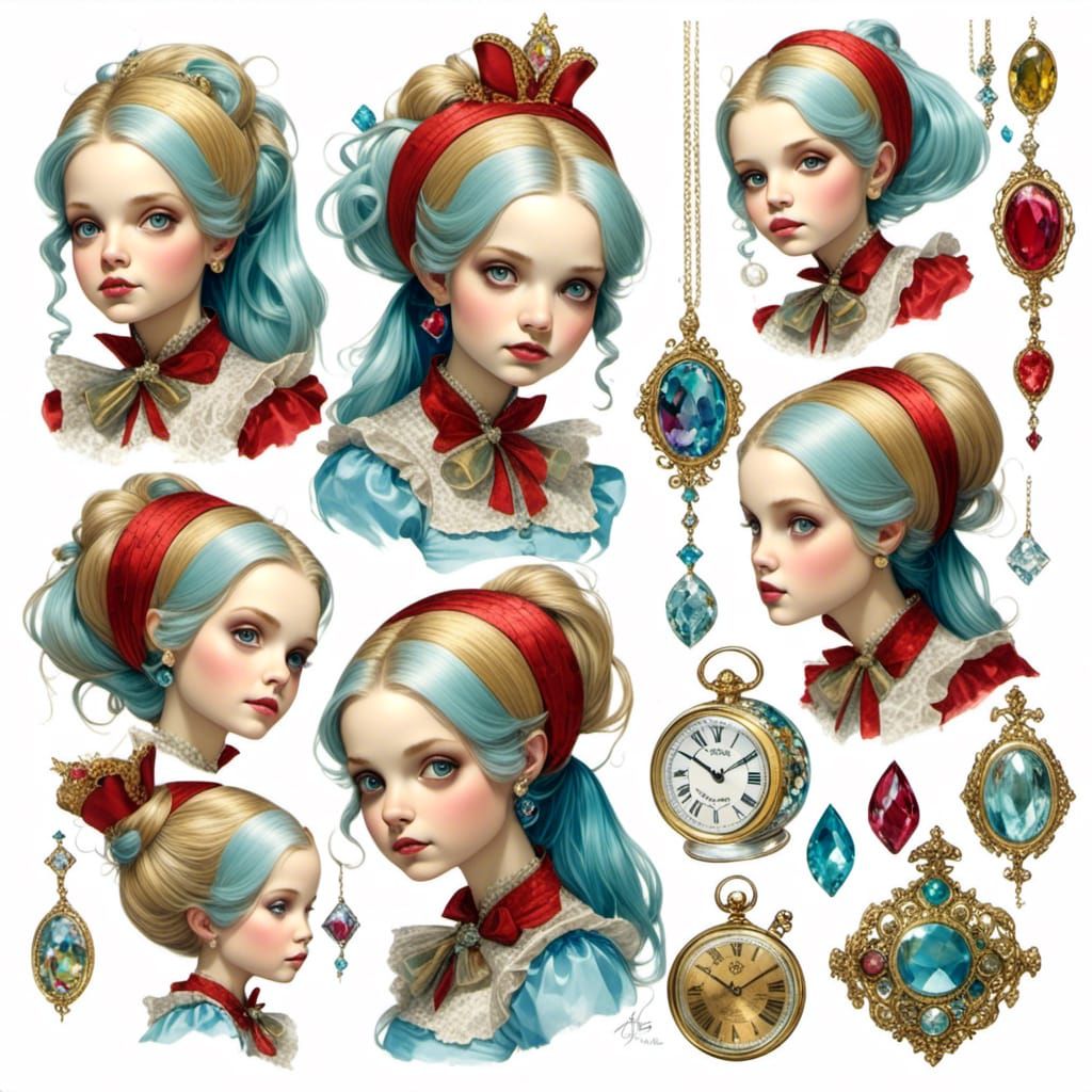 Gothic Alice in Wonderland Character Design Sheet