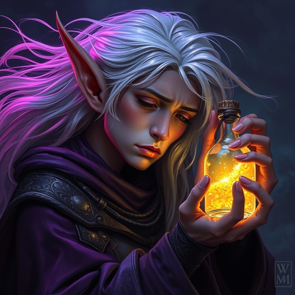 Tired Elf Holds Magical Slumber Potion