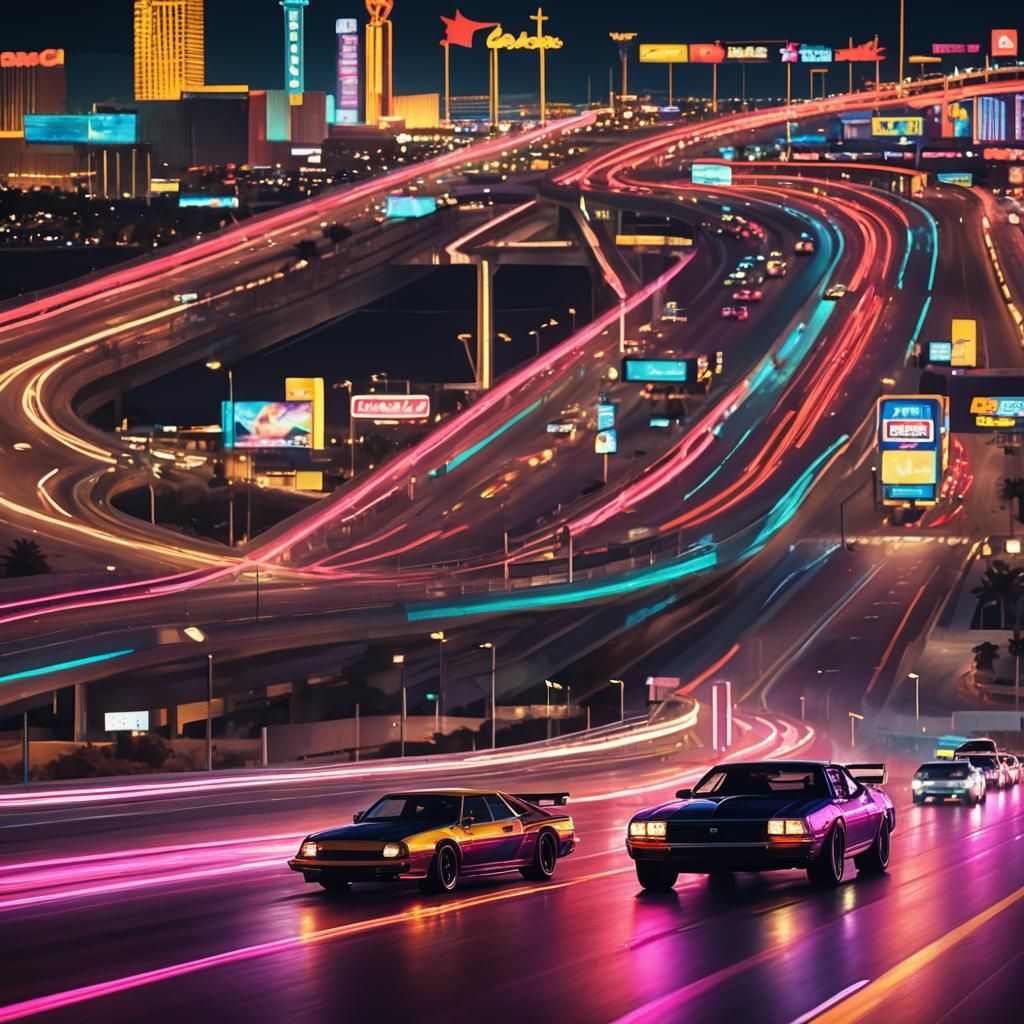 Synthwave Racetrack in Las Vegas at Night