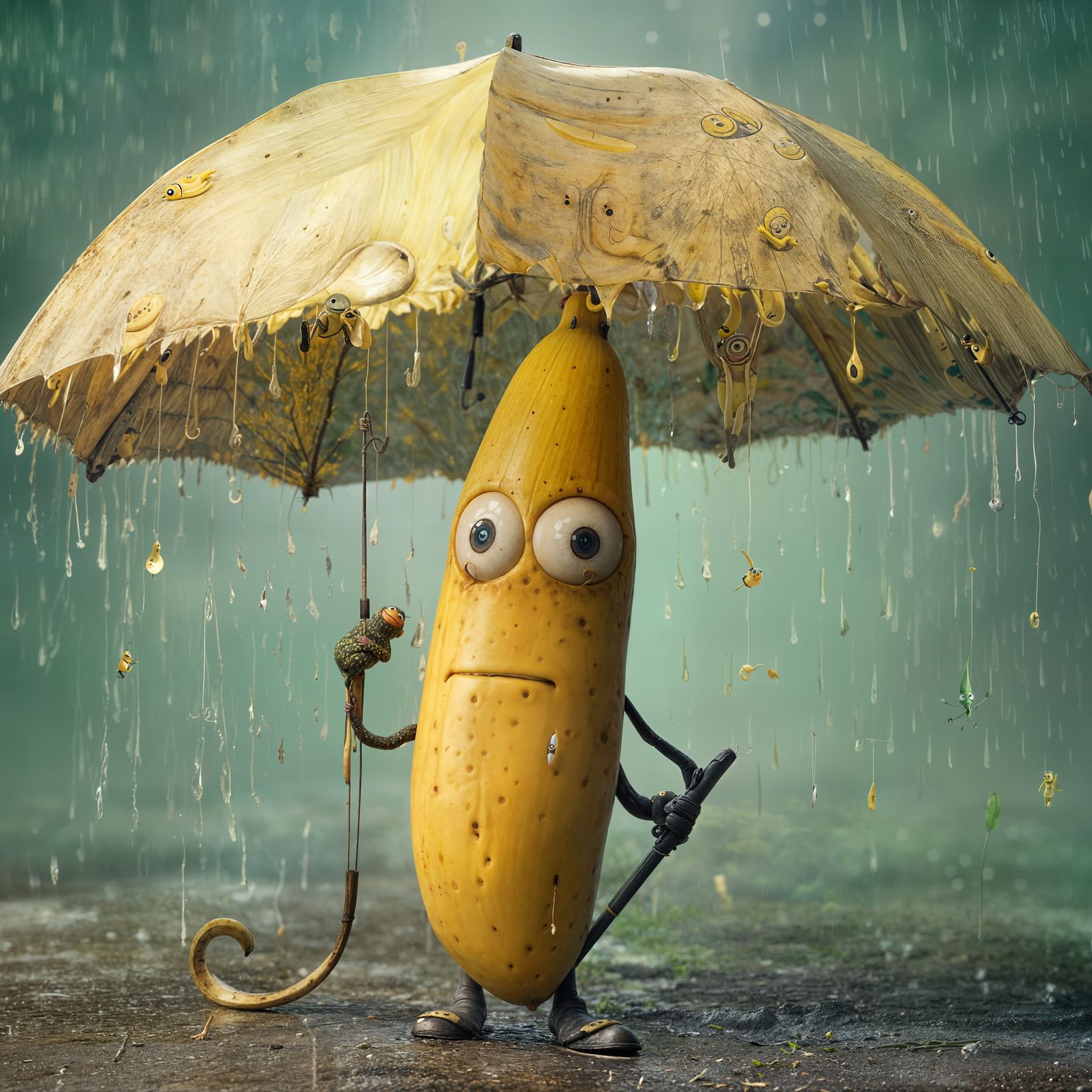 Melancholic Banana Character in Cartoon 3D Style