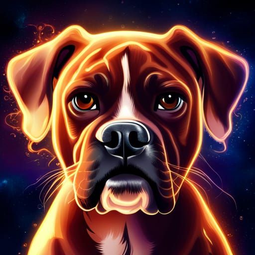 Cosmic Boxer Dog Portrait in Hyperrealism
