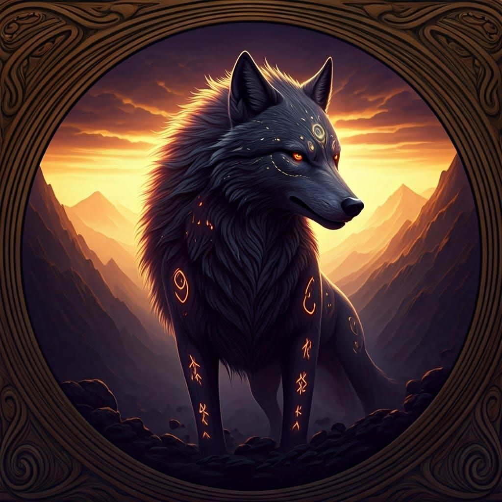 Mysterious Wolf-Like Creature in Dark Fantasy Scene