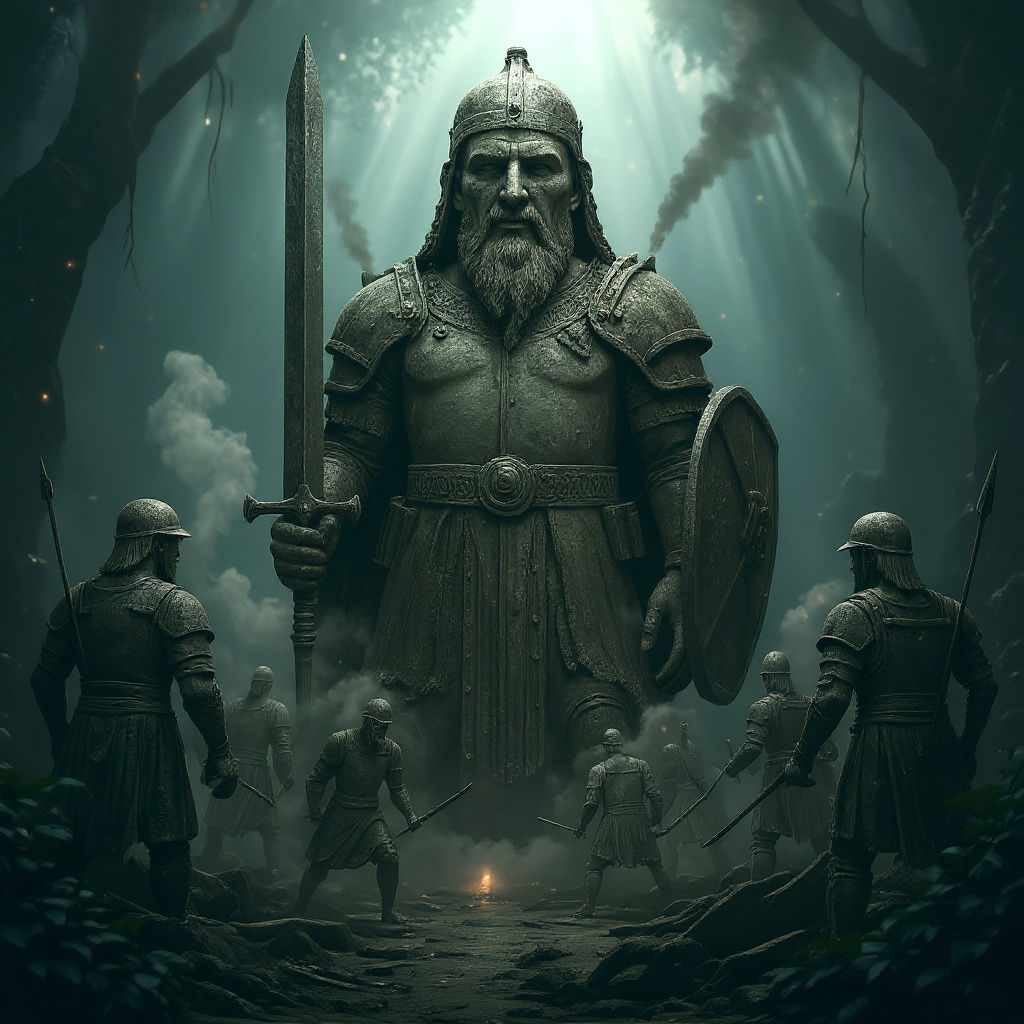 Ancient King Statue in Mystical Jungle Clearing