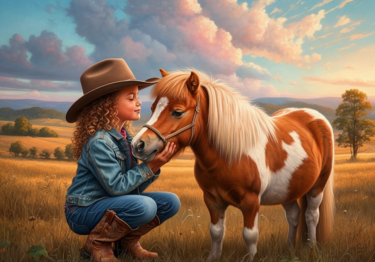 Little Cowgirl and Her Pony
