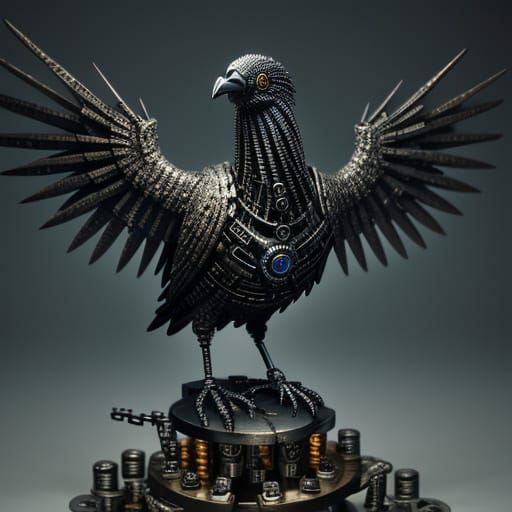 Cyberpunk Mechanical Bird Made of Metal Cogs