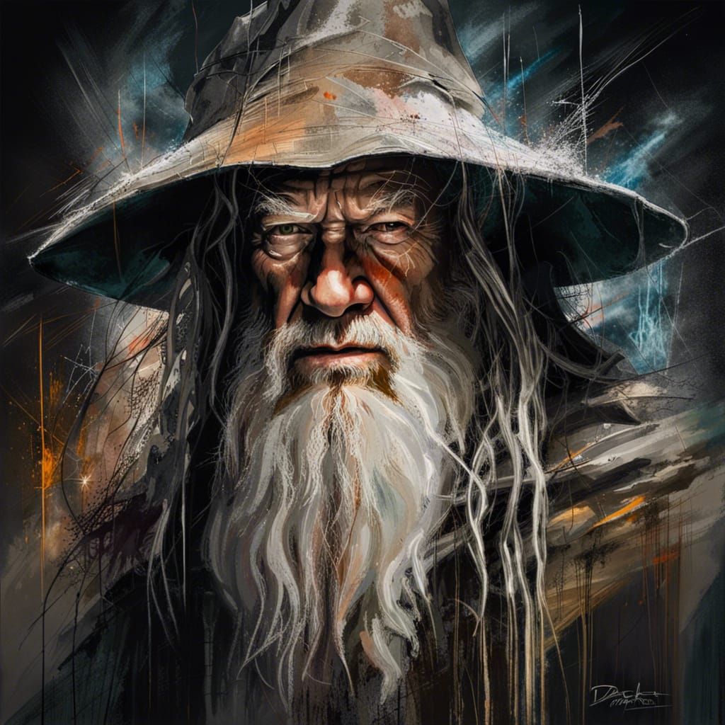 Sinister Gandalf Portrait in Digital Oil Painting Style