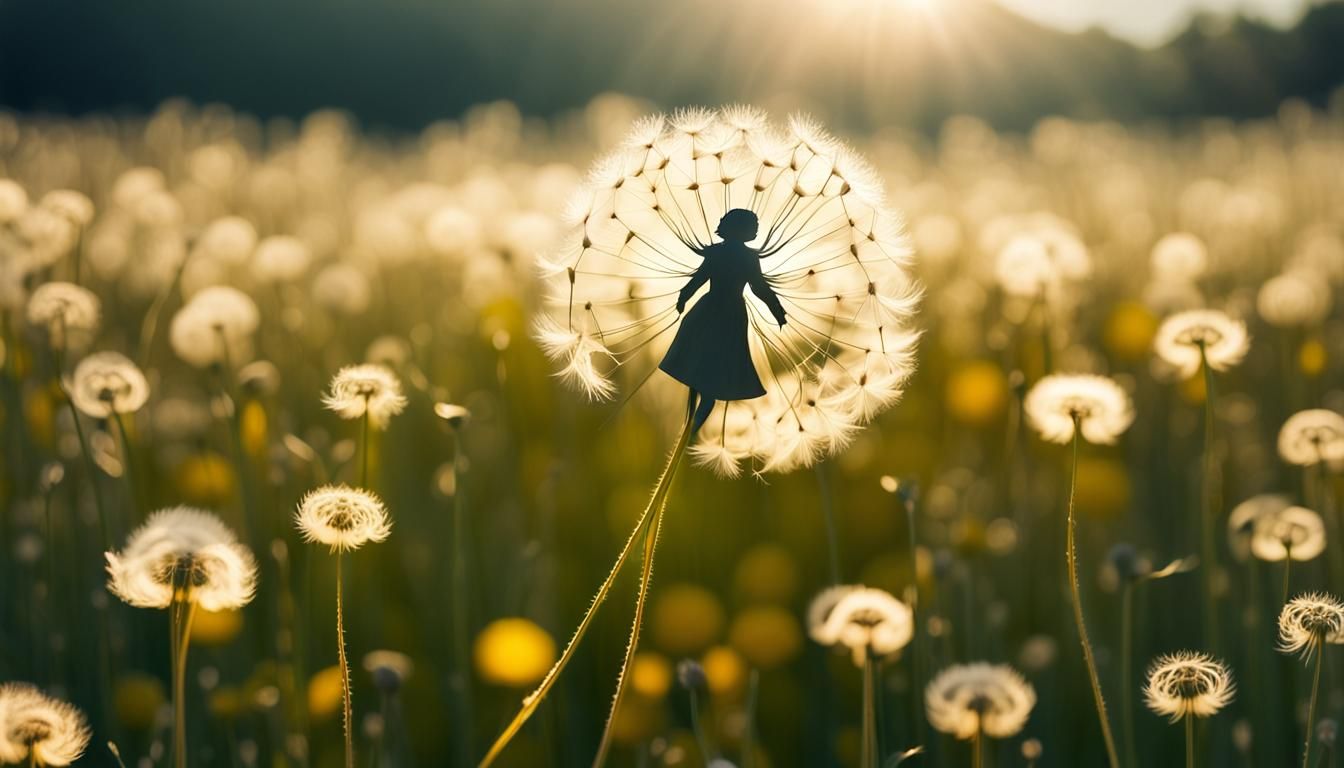 Dandelion Woman Figure with Blowing Strands