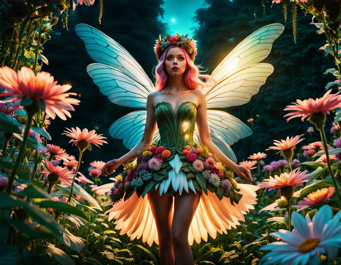 Magical Flower Fairy in Dreamlike Artstation Scene