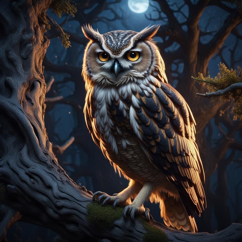 Midnight Owl Portrait in Detailed Matte Style