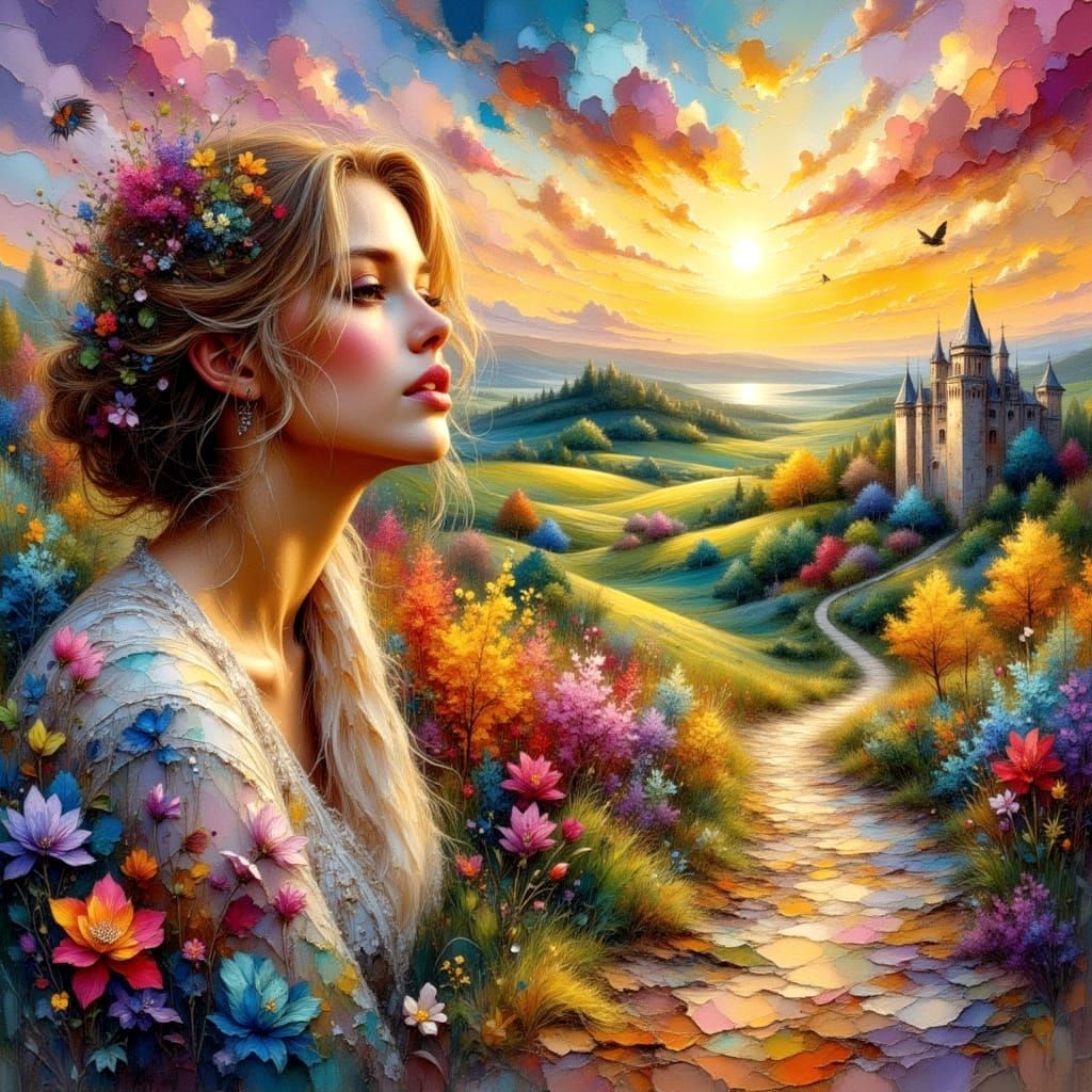 Colorful Dreamscape with Retro Bokeh in Impasto Style