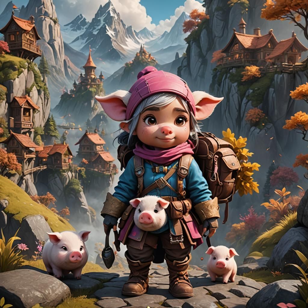 Child Adventurer and Plush Pigs: Matte Painting