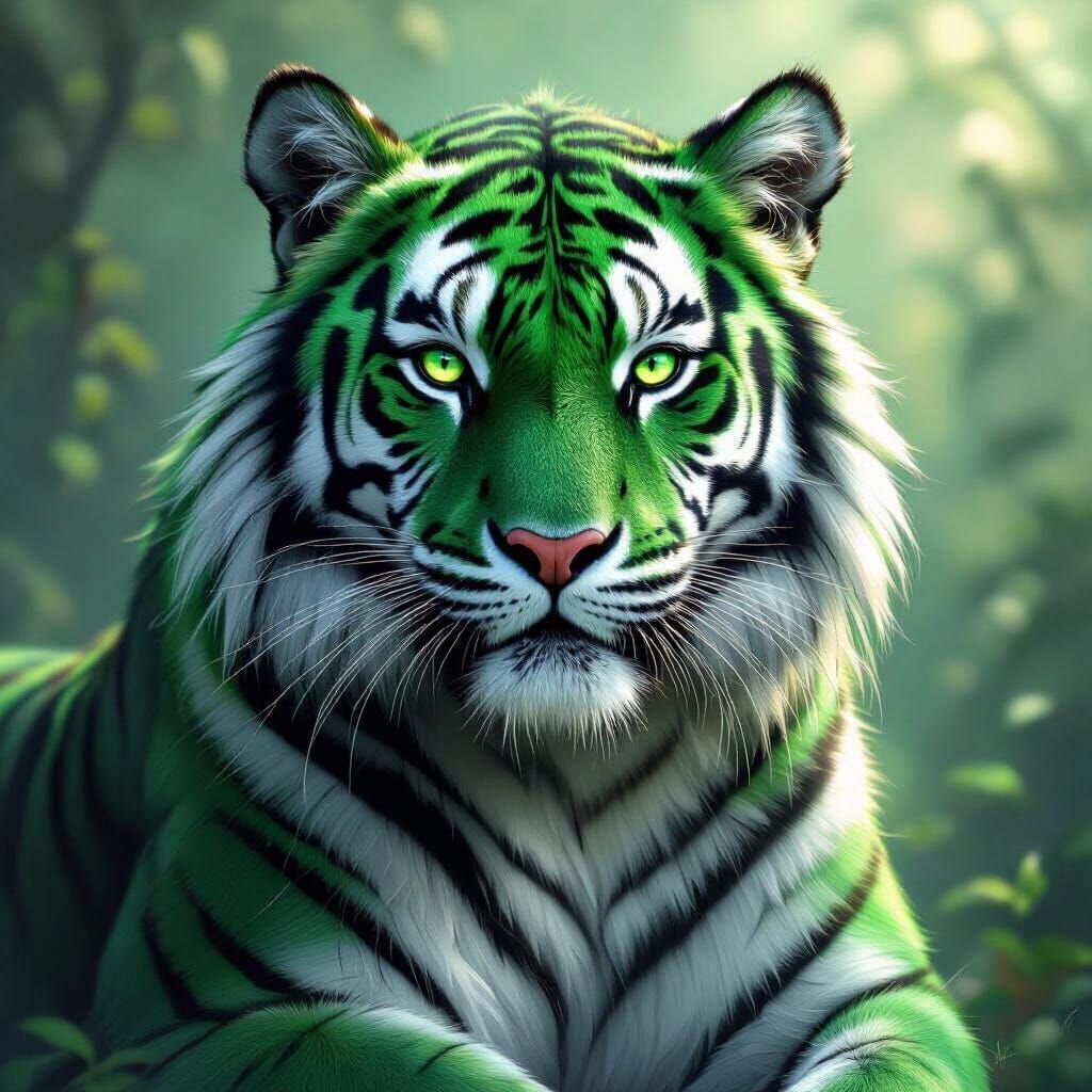 Emerald Tiger: Majestic Hyperrealistic Digital Painting