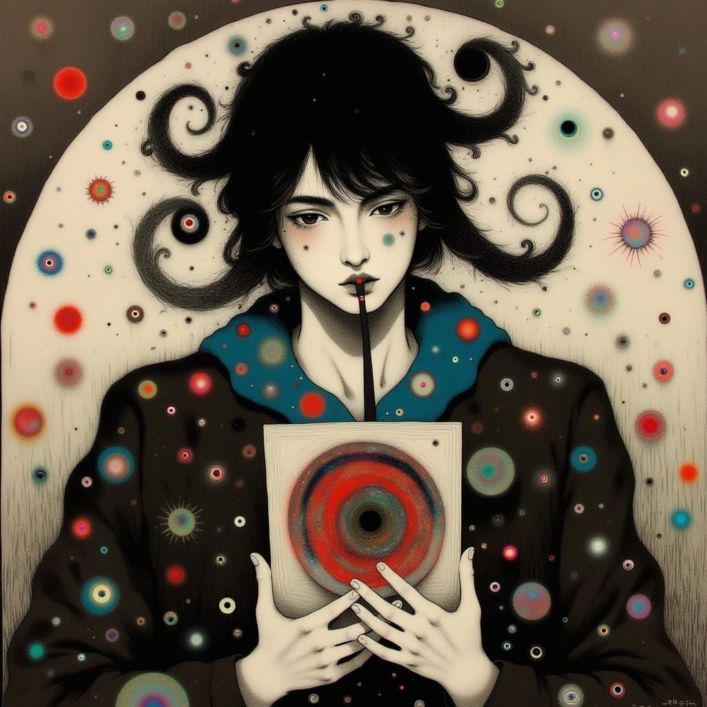 Harlequin Portrait Collage in Art Deco Style