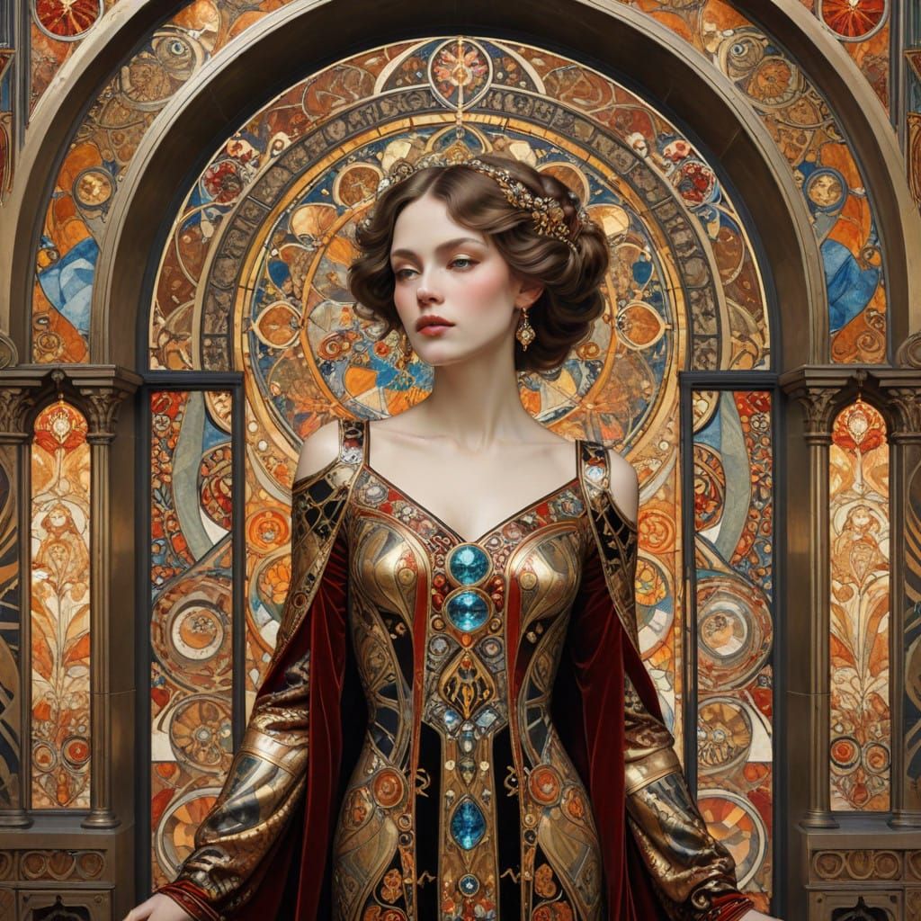 Elegant Woman in Opulent Gothic Cathedral