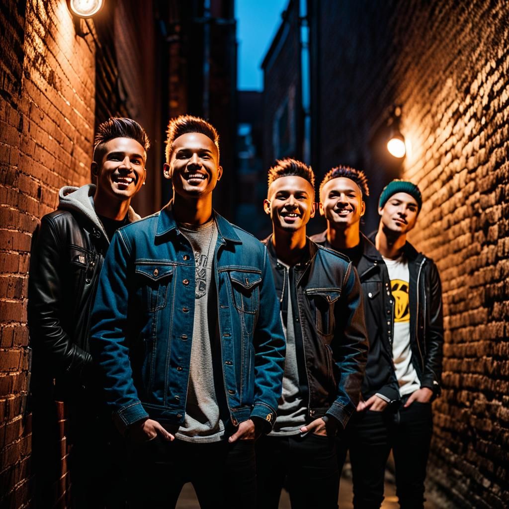 Indie Rock Band Photo in Dimly Lit Alleyway