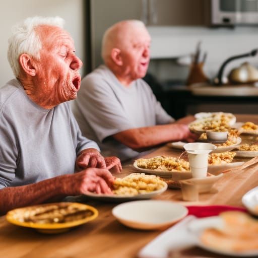 Old people eating all sloppy and gross