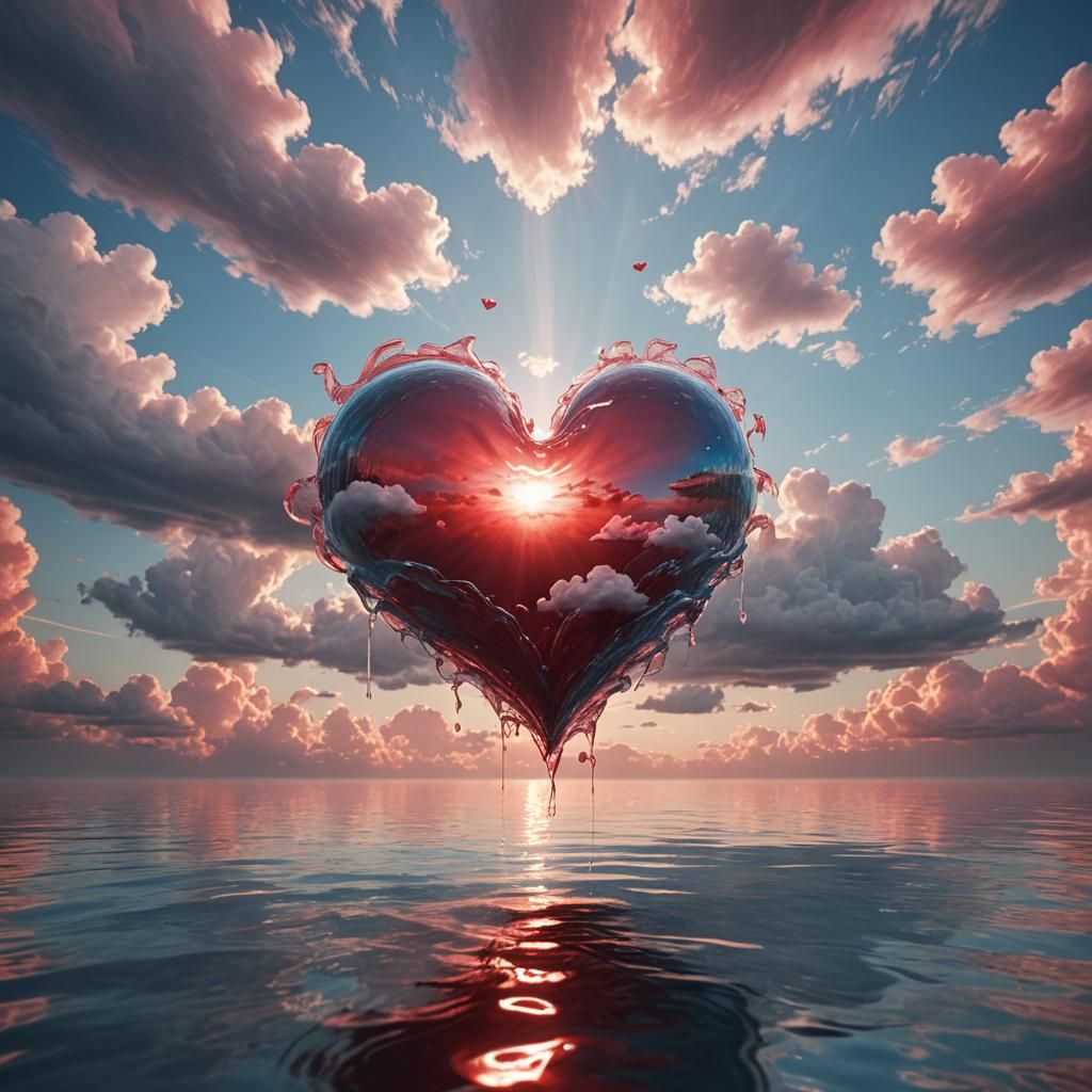 Heart in Clouds Above Water: Digital Matte Painting