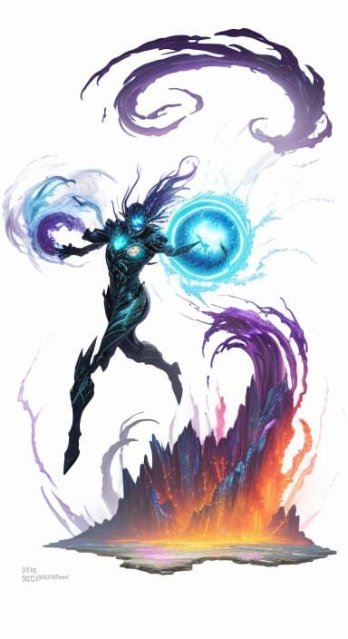 Colossal Figure Crackles with Cosmic Lightning in Wasteland