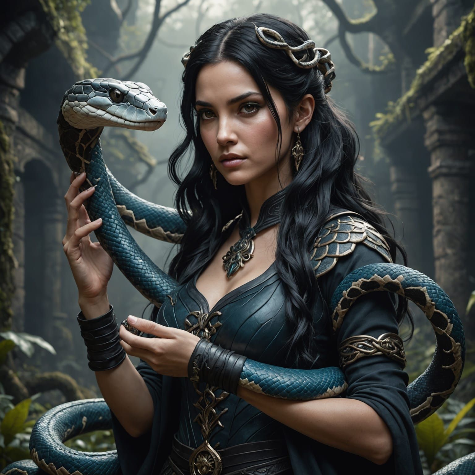 Person with Bicolor Hair Holding Snake