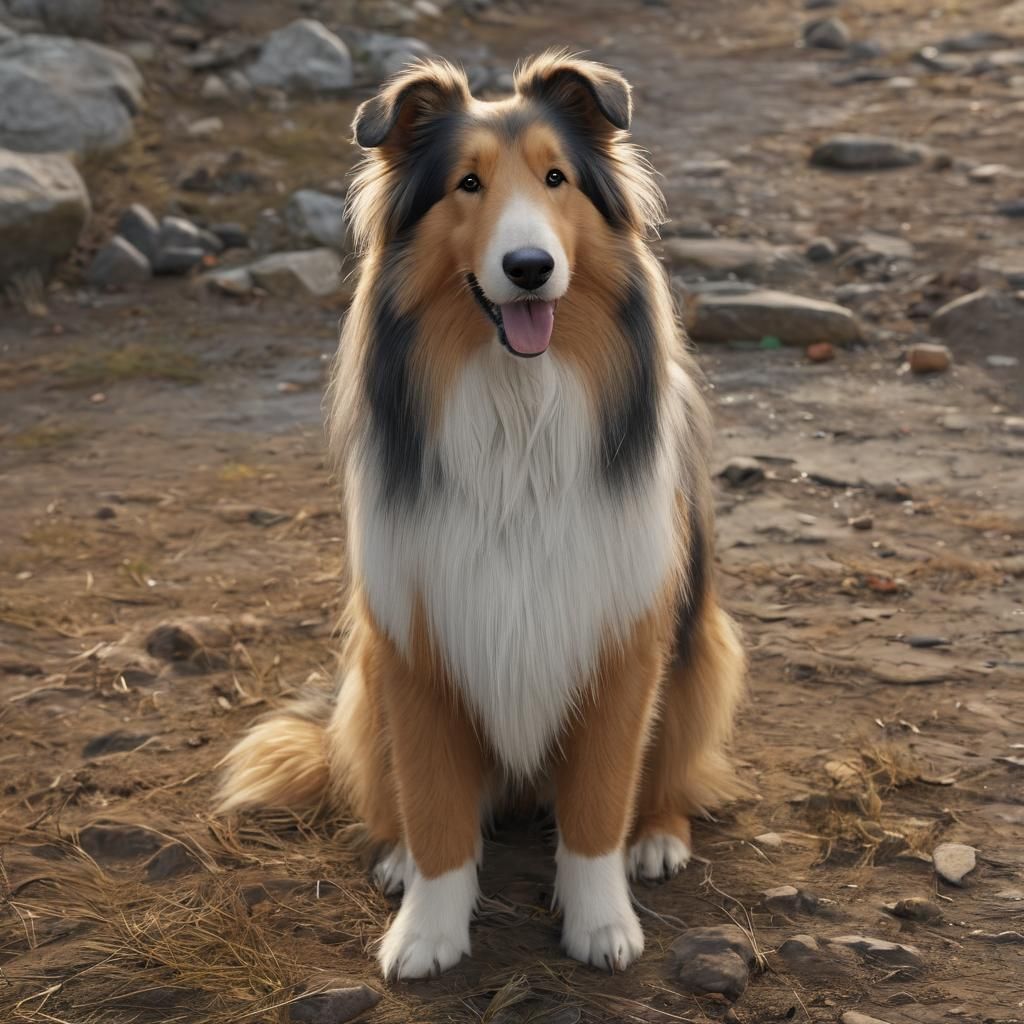 Floofy Rough Collie in 3D Cinematic Style