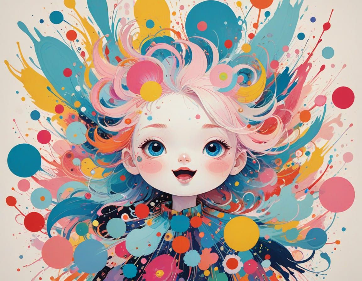 Vibrant Whimsical Burst of Excitement in Pastel Colors