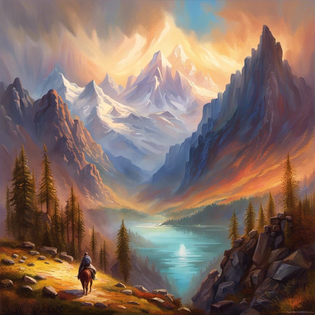 Epic Mountain Landscape in Romanticism Style