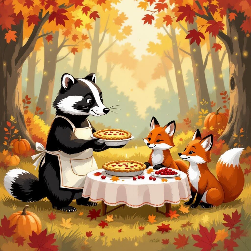 Whimsical Forest Feast with Anthropomorphic Animals