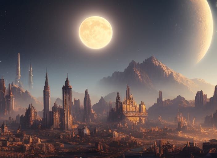 Moon City: Detailed Matte Painting in Deep Color