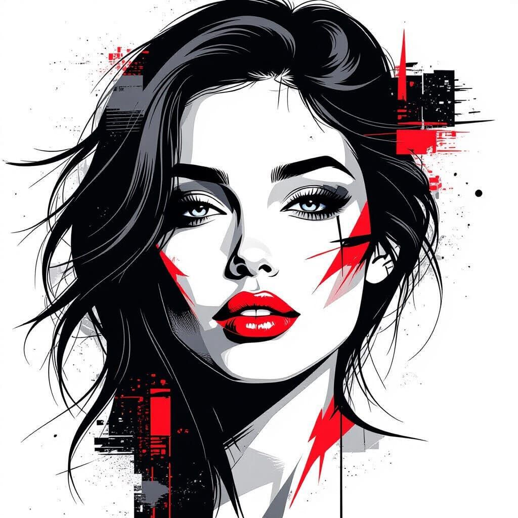 Grunge Graphic Style Woman's Face on White