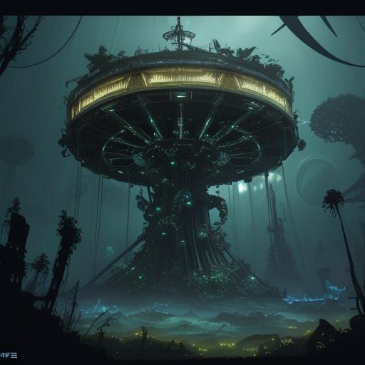 Derelict Space Carousel with Alien Flora
