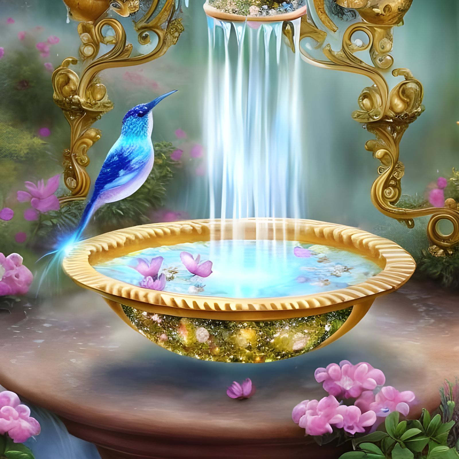 Celestial Crystal Bird Bath in Ethereal Garden