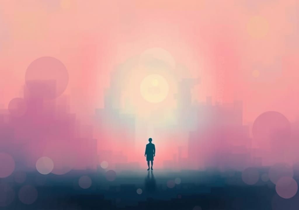 Mystical Aura: Dreamlike Figure in Abstract Landscape