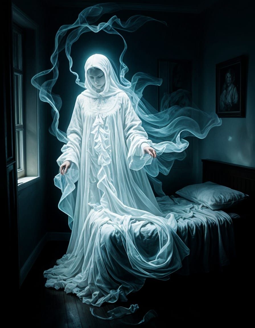 Ghostly Silhouette in Dark Bedroom Schlieren Art
