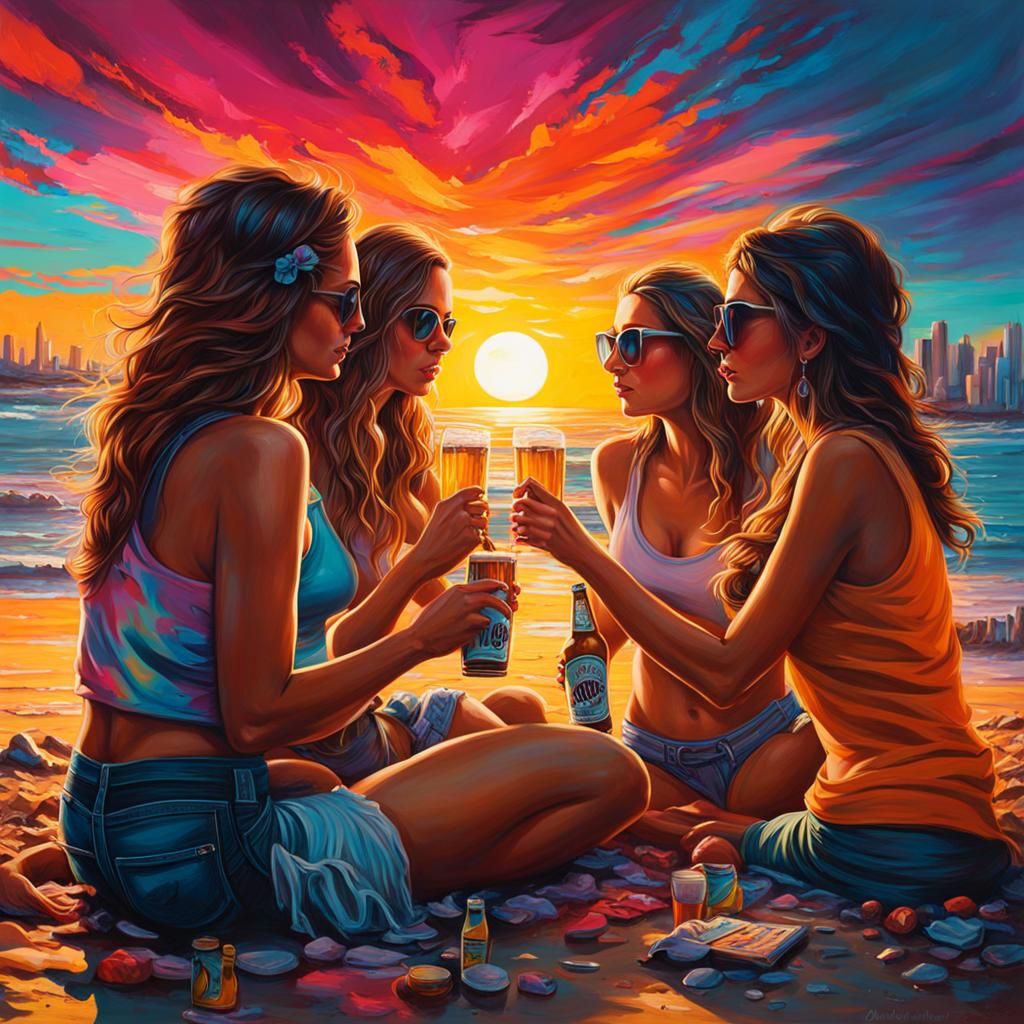 Sunset Beach Beer Graffiti Art