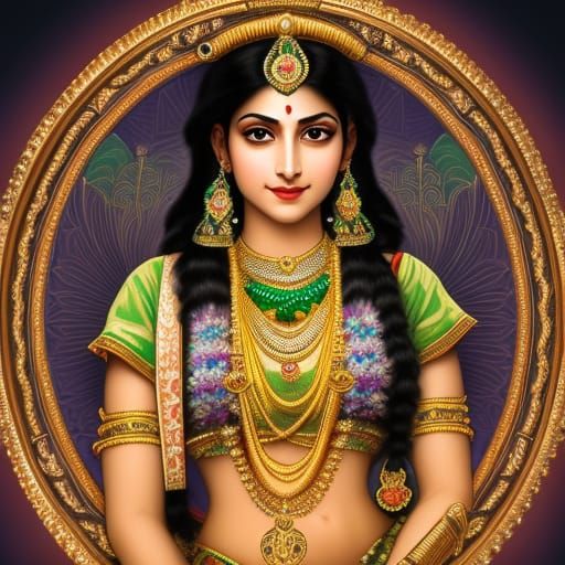 Ornate Portrait of Indian Priestess in Art Nouveau Style