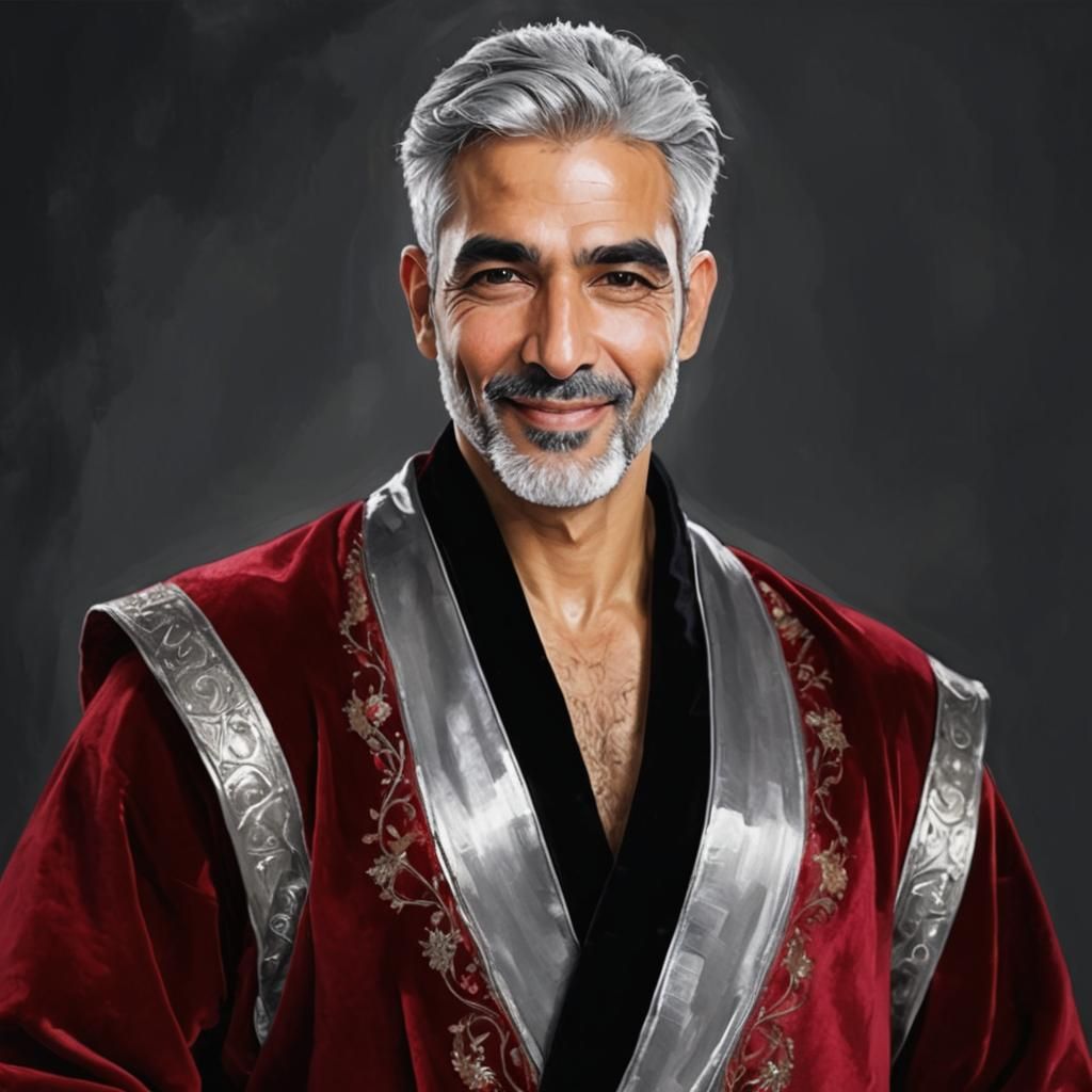 Silver-Haired Man in Red Robe, Impasto Oil Painting