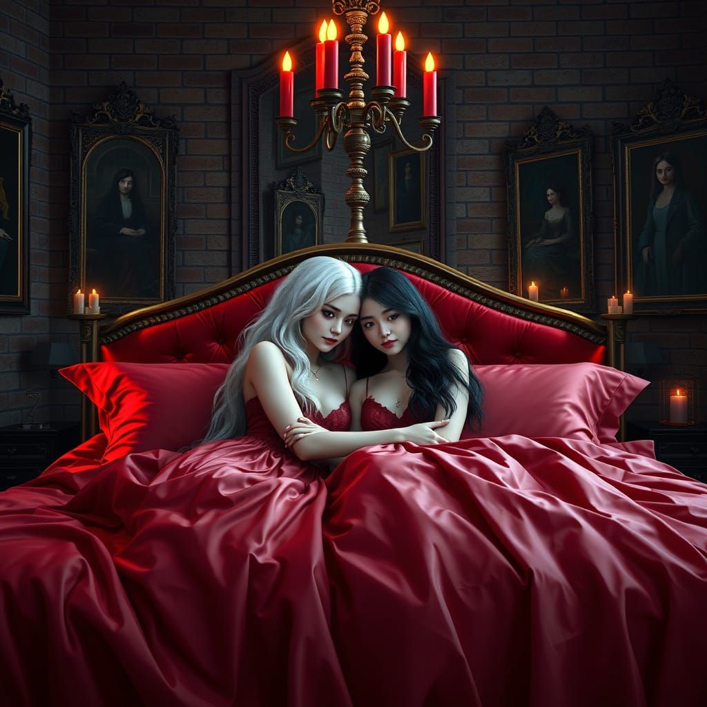 Elegant Gothic Slumber Scene with Interwoven Beauty