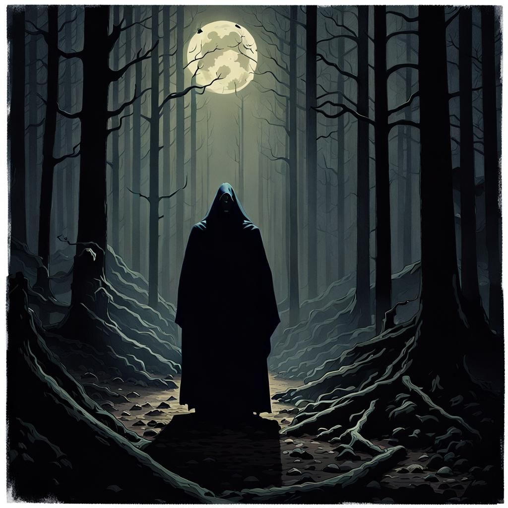 Eerie Shadow Figure in Dark Forest
