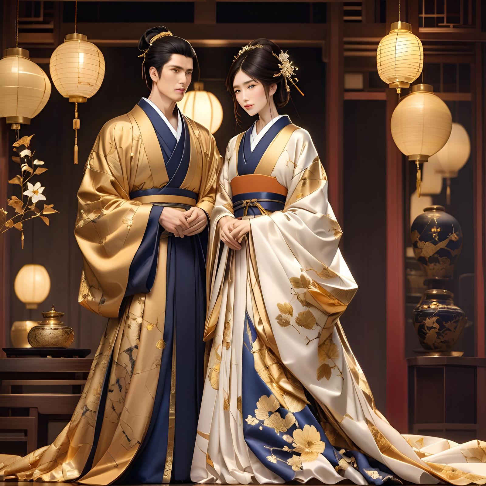 Japanese Couple in 8k Resolution with Kintsugi
