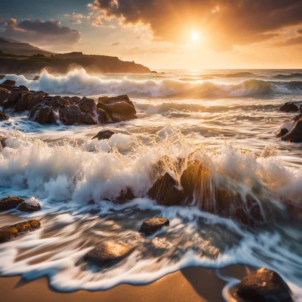 Majestic Ocean Waves Crashing: Seascape Photography