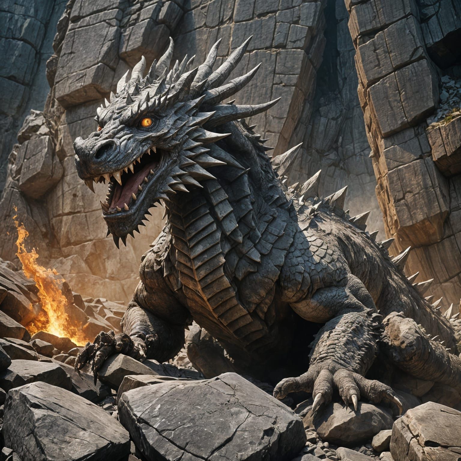 Majestic Stone Dragon with Molten Energy